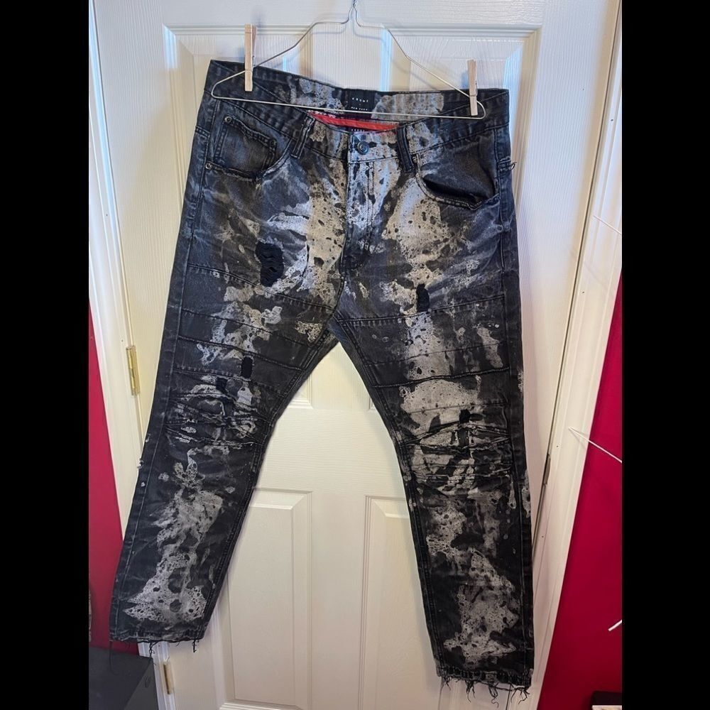 Krome New York acid washed moto destroyed jeans sz 36X32
